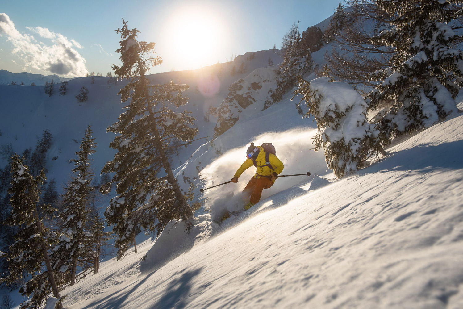 winter ski touring freeride sunset photography slovenia