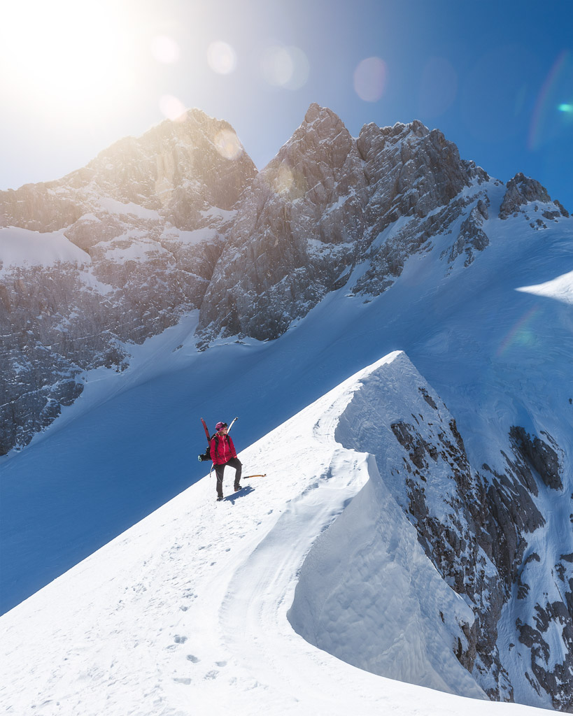 ridge walking slovenia winter girl alpine sunny day photography